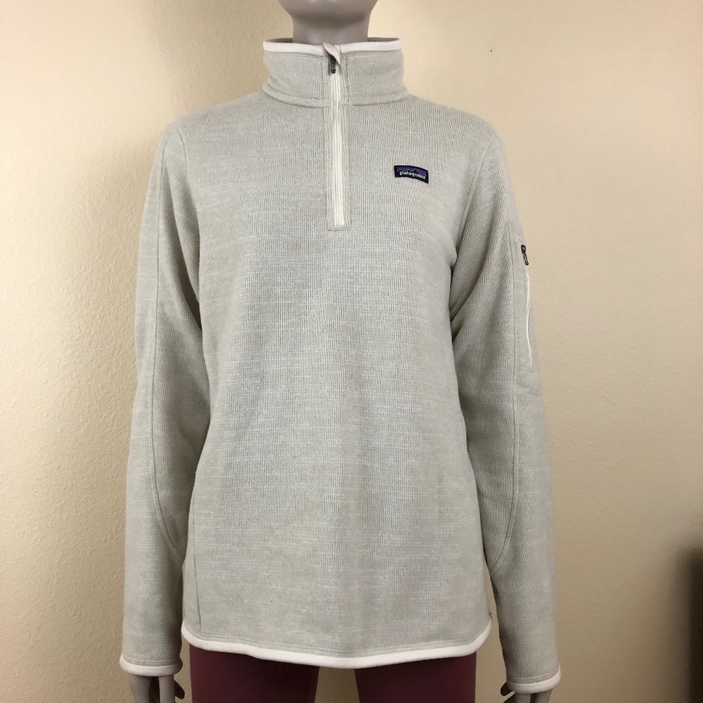Patagonia Better Sweater quarter zip pullover sleeve pocket logo patch beige